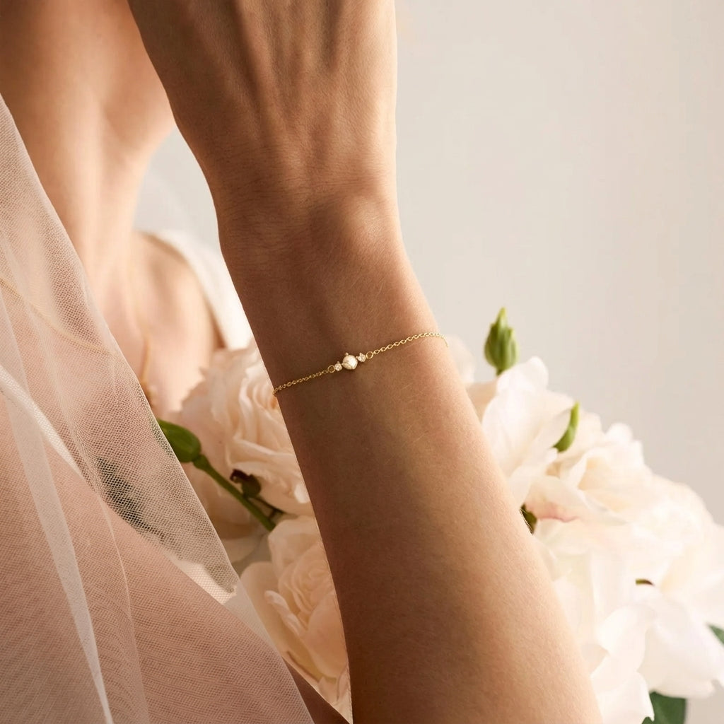 Freshwater Pearl Bracelet with CZ Diamonds