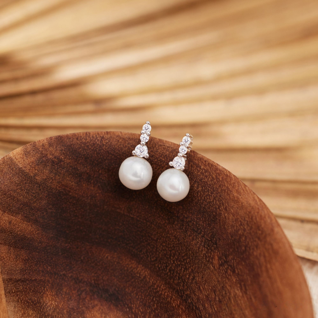 CZ Pearl Dangle Earrings