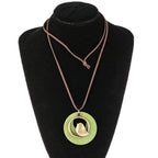 Vintage Boho Green Wood Bird Pendant Long Necklace