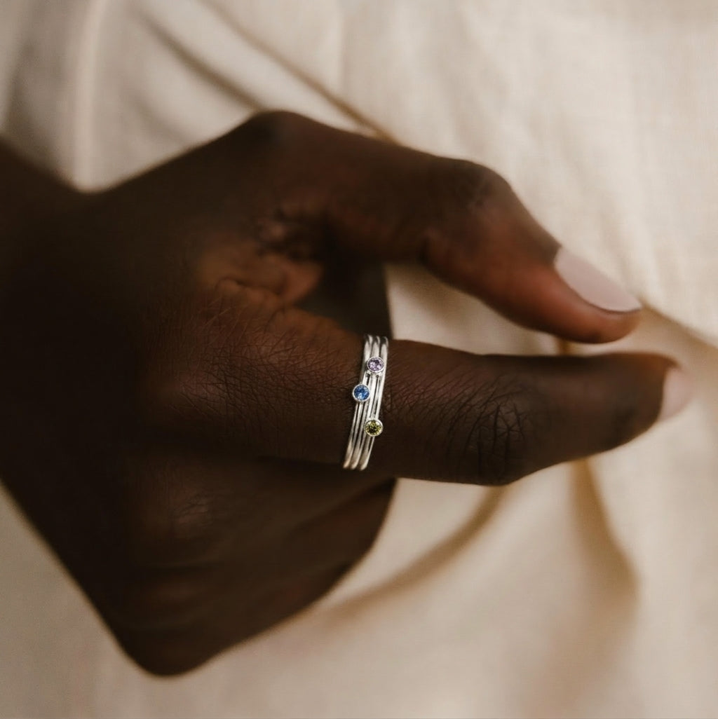 Minimalist Birthstone Silver Colored Ring