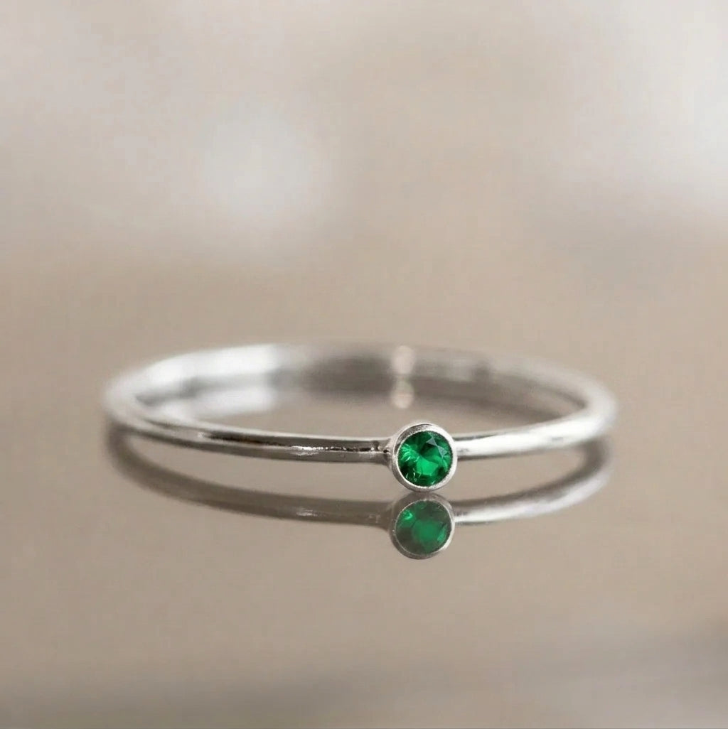 Minimalist Birthstone Silver Colored Ring