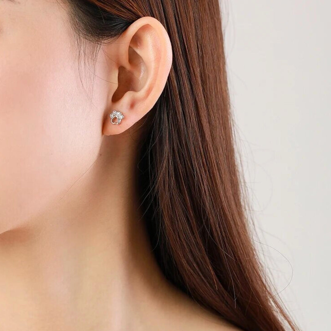 Paw Stud Earrings In Sterling Silver – With Sparkling Zirconia