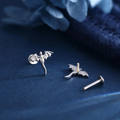 Extra Tiny Dragon 16G Internally Threaded Flat Back Earrings in Sterling Silver