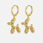 Gold Huggie Earrings With Mini Balloon Dog Charm