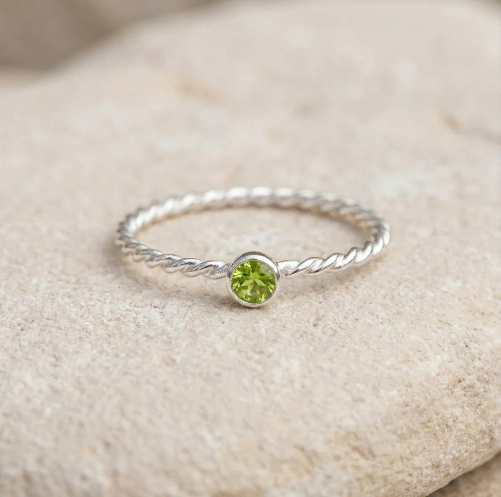 Twisted Birthstone Silver Colored Ring