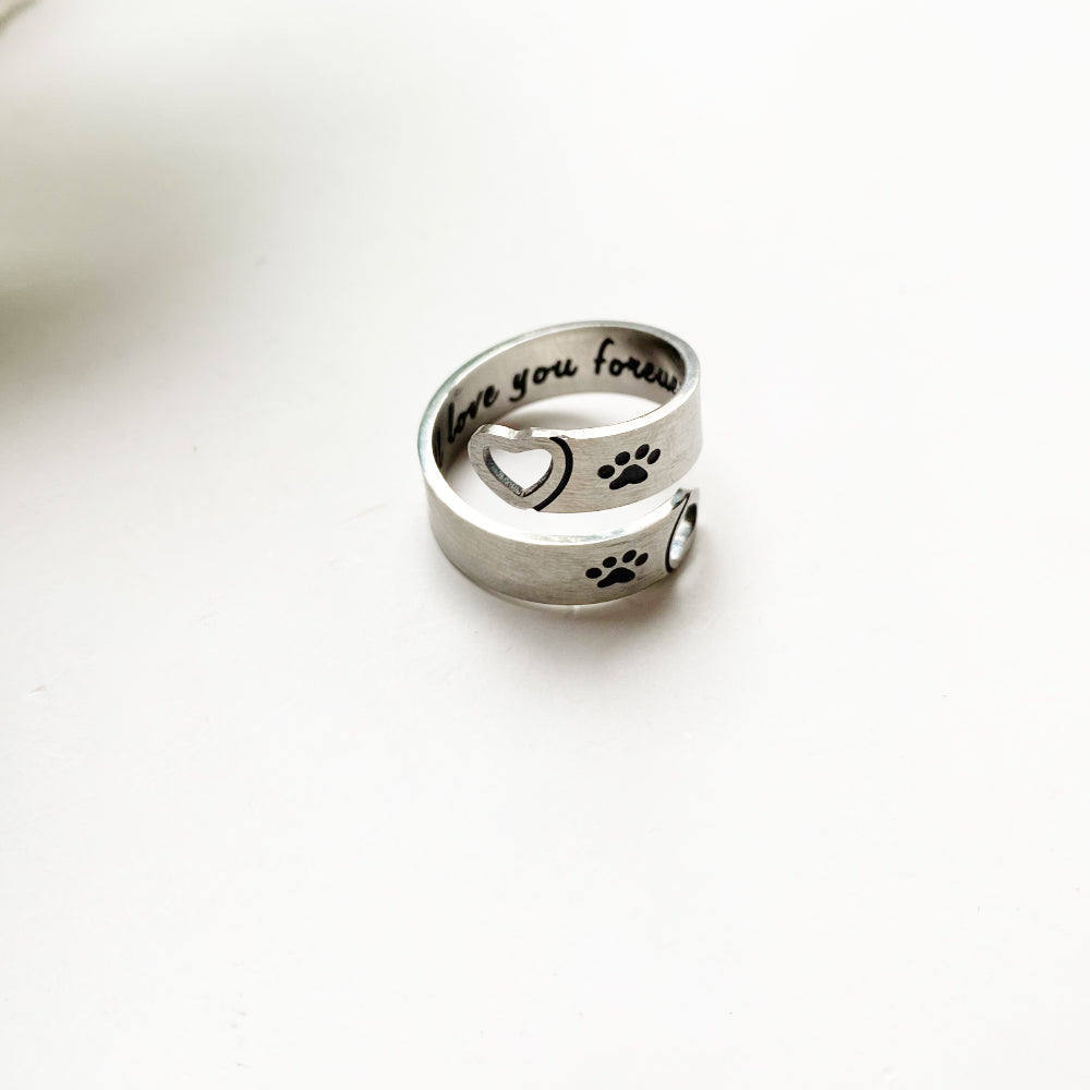 Adjustable Paw & Heart Twist Ring – Stainless Steel