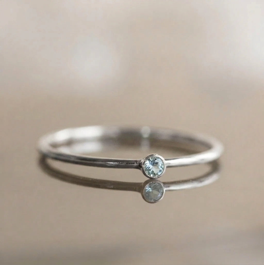 Minimalist Birthstone Silver Colored Ring