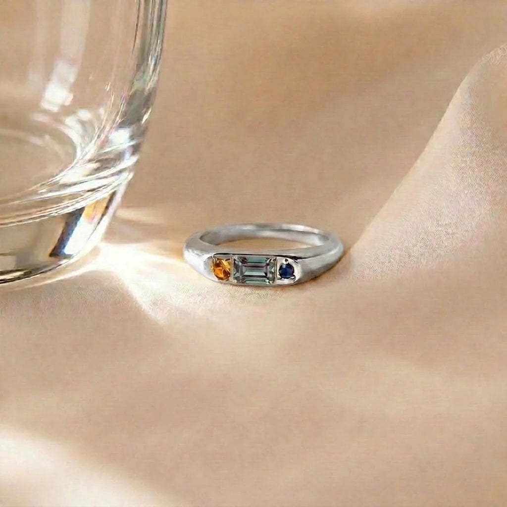 Custom Gemstone Signet Silver Colored Ring