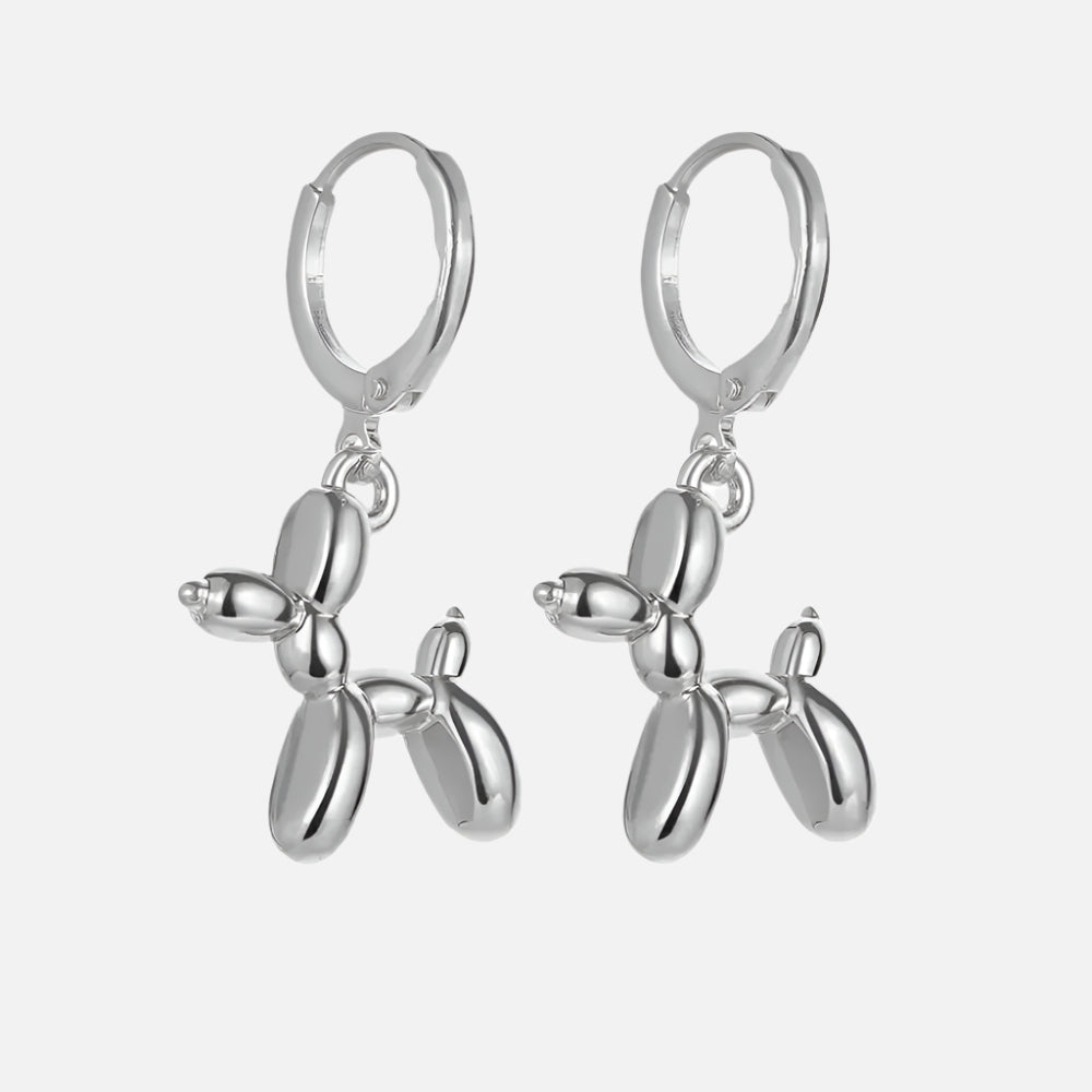 Gold Huggie Earrings With Mini Balloon Dog Charm