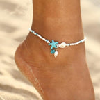 Star And Shell Anklet Bracelet With Natural Stones