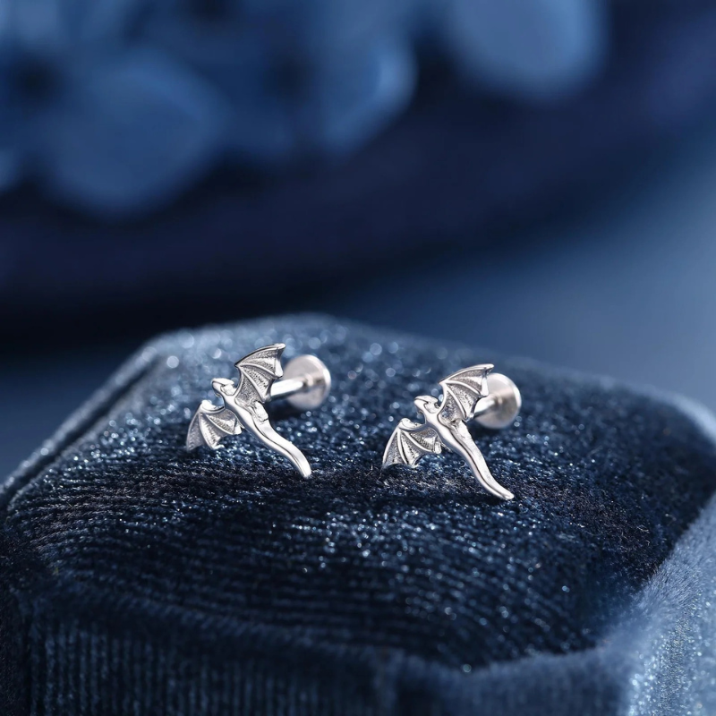 Extra Tiny Dragon 16G Internally Threaded Flat Back Earrings in Sterling Silver