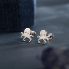 Tiny Octopus Stud Earrings in Sterling Silver