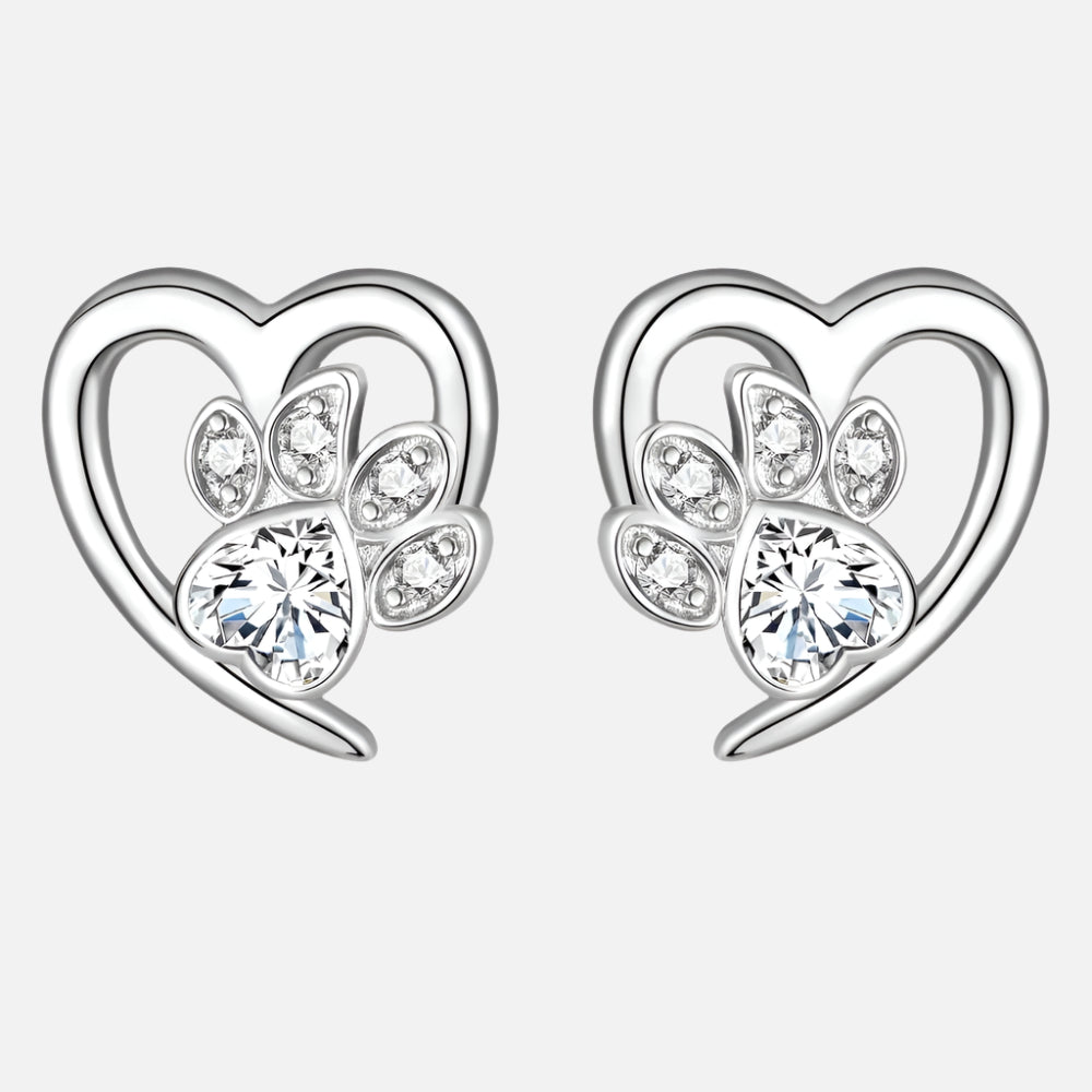 Paw And Heart Earrings With Zirconia