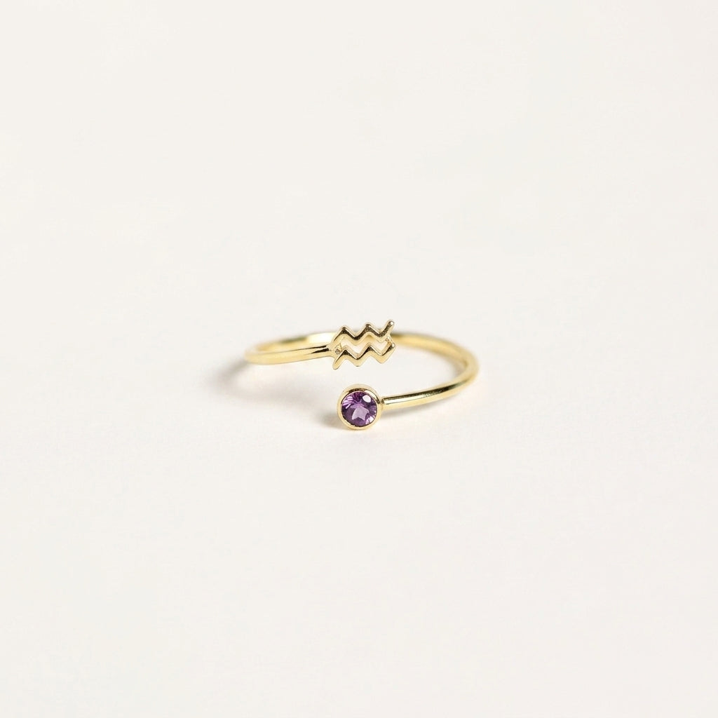 Zodiac Birthstone Adjustable Gold colored Ring