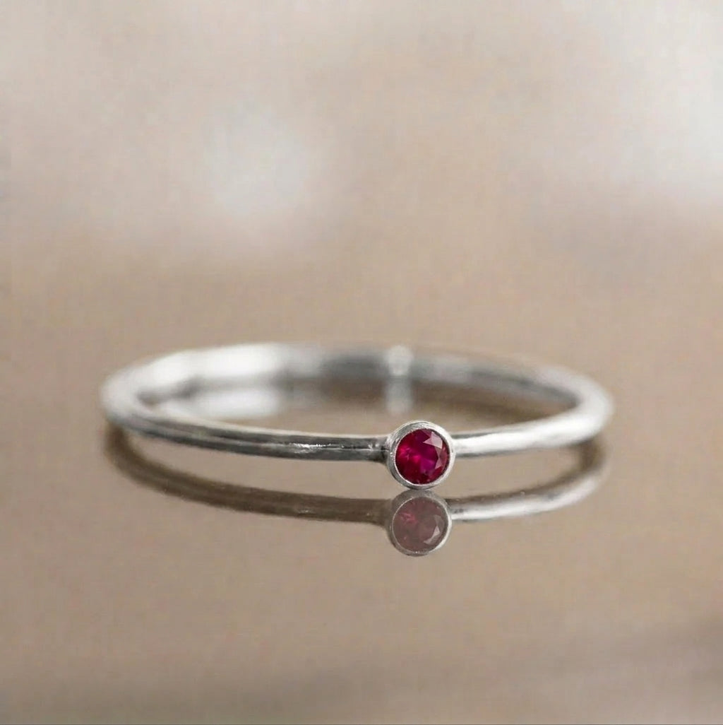 Minimalist Birthstone Silver Colored Ring