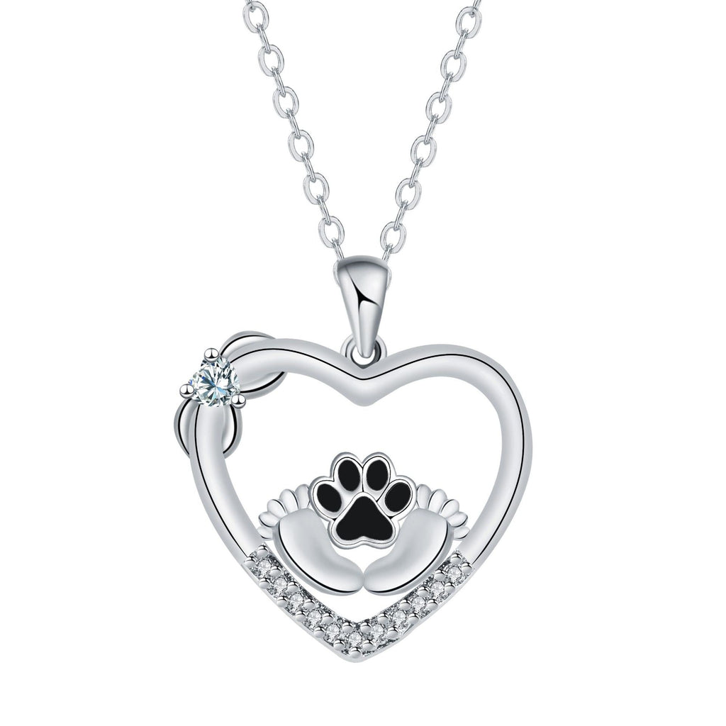 Little Feet Dog Paw Print Necklace And Zirconia