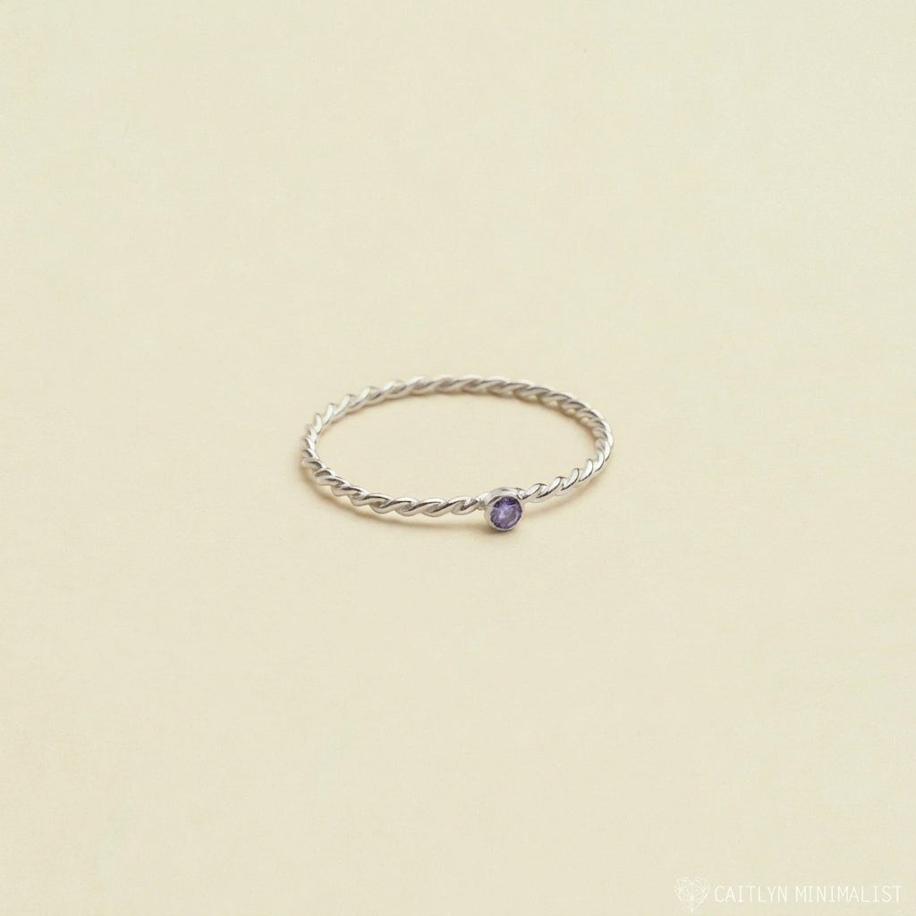 Twisted Birthstone Silver Colored Ring