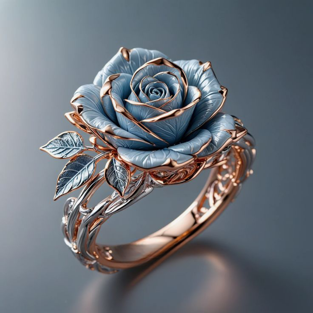 Steel Blue Rose Ring