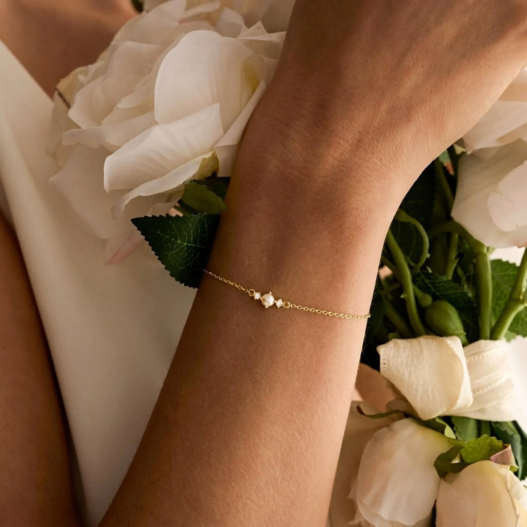 Freshwater Pearl Bracelet with CZ Diamonds