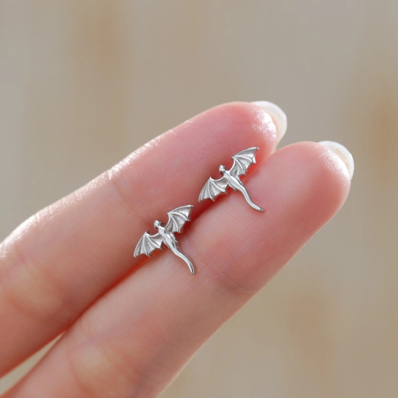 Extra Tiny Dragon 16G Internally Threaded Flat Back Earrings in Sterling Silver