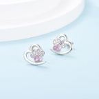 Paw And Heart Earrings With Zirconia