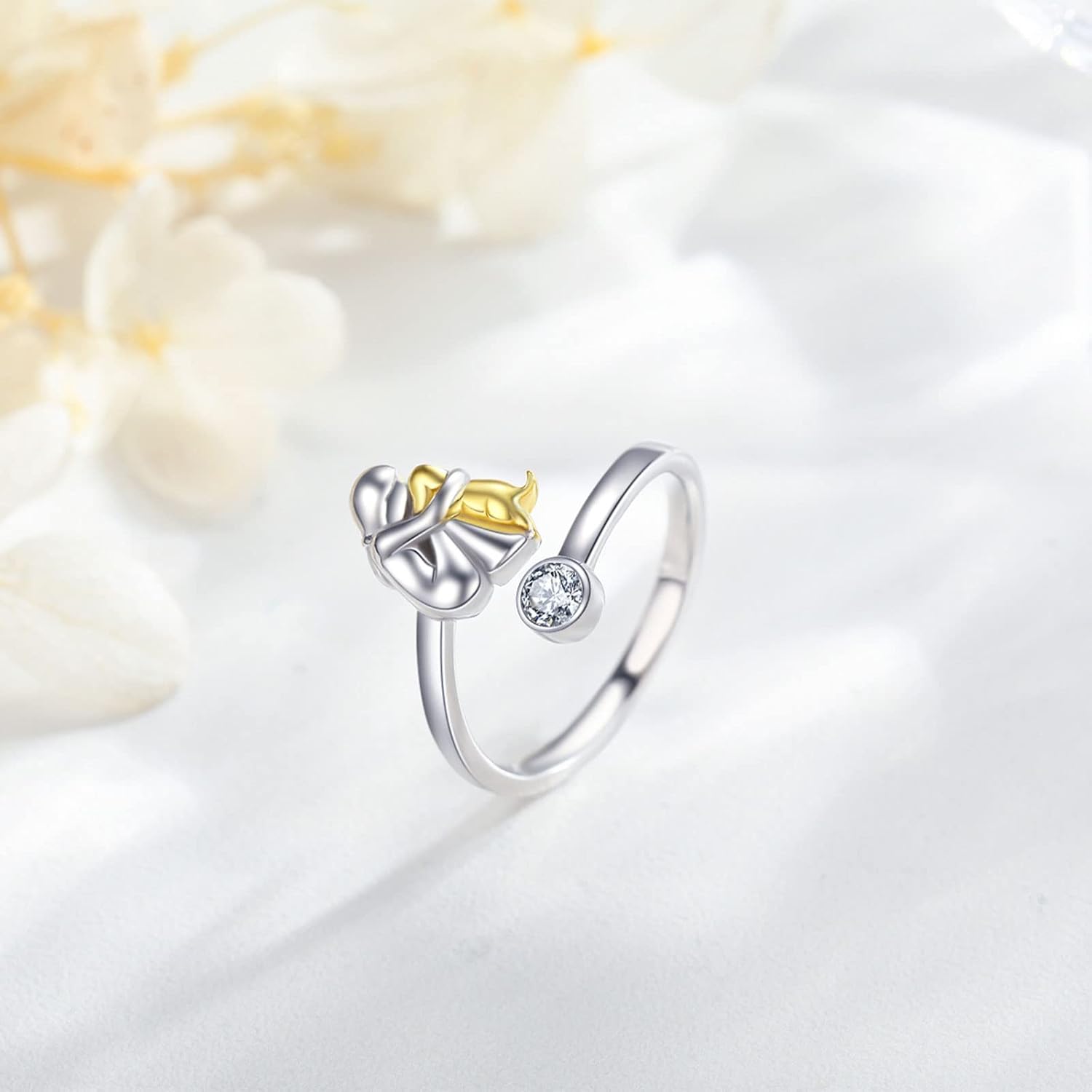 925 Sterling Silver Dog Ring Wit Zirconia – Adjustable & Handmade