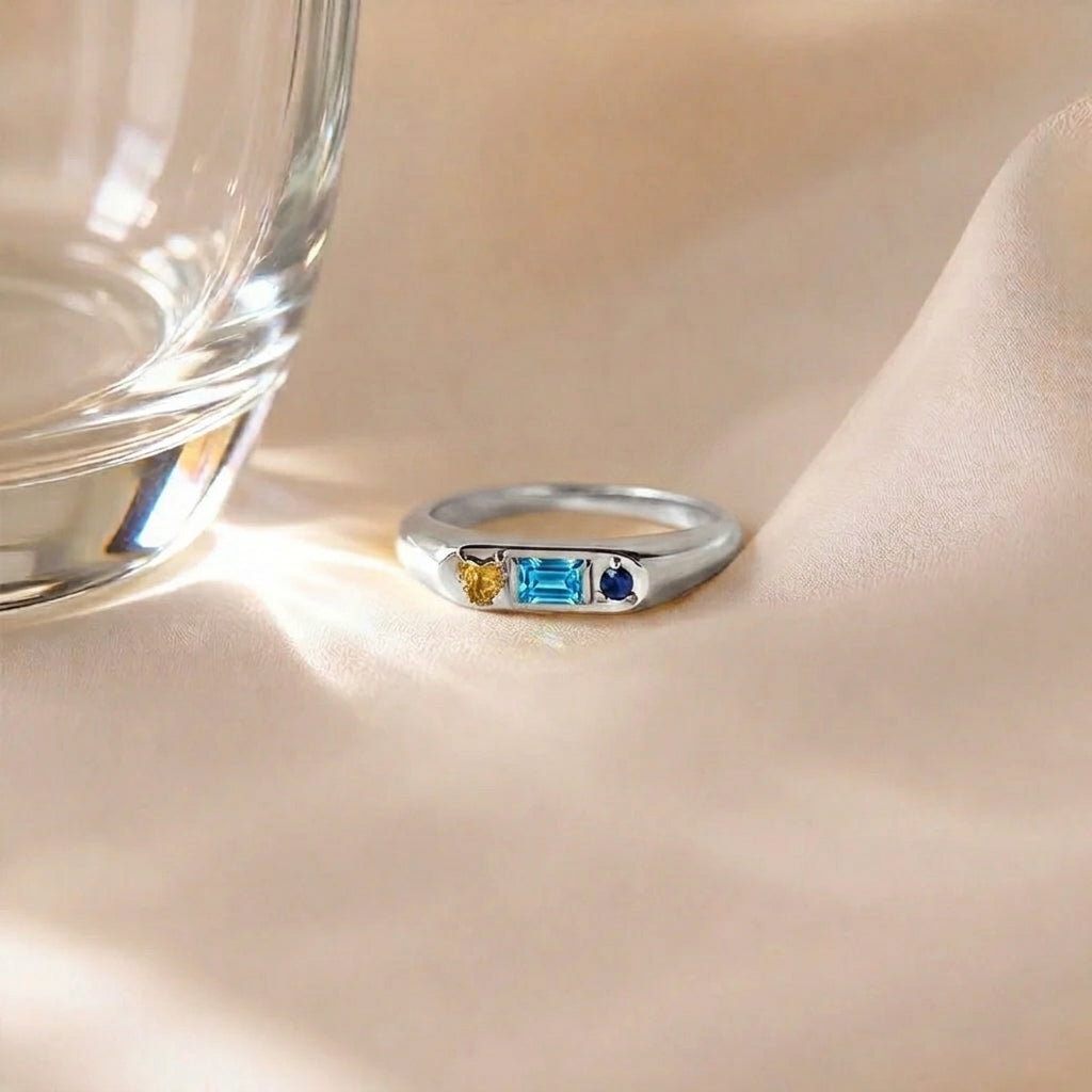 Custom Gemstone Signet Silver Colored Ring