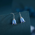 Sterling Silver Enamel Bluebell Flower Drop Hook Earrings