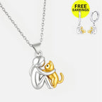 Cat Hug Pendant Necklace With Bonus Earrings – Offer