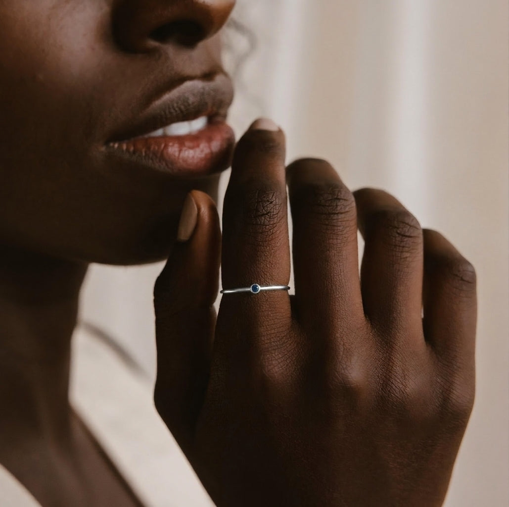 Minimalist Birthstone Silver Colored Ring