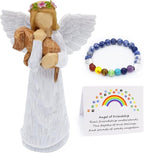 Dog Memorial Gift Set With Angel Of Friendship Figurine & Rainbow Bridge Chakra Bracelet