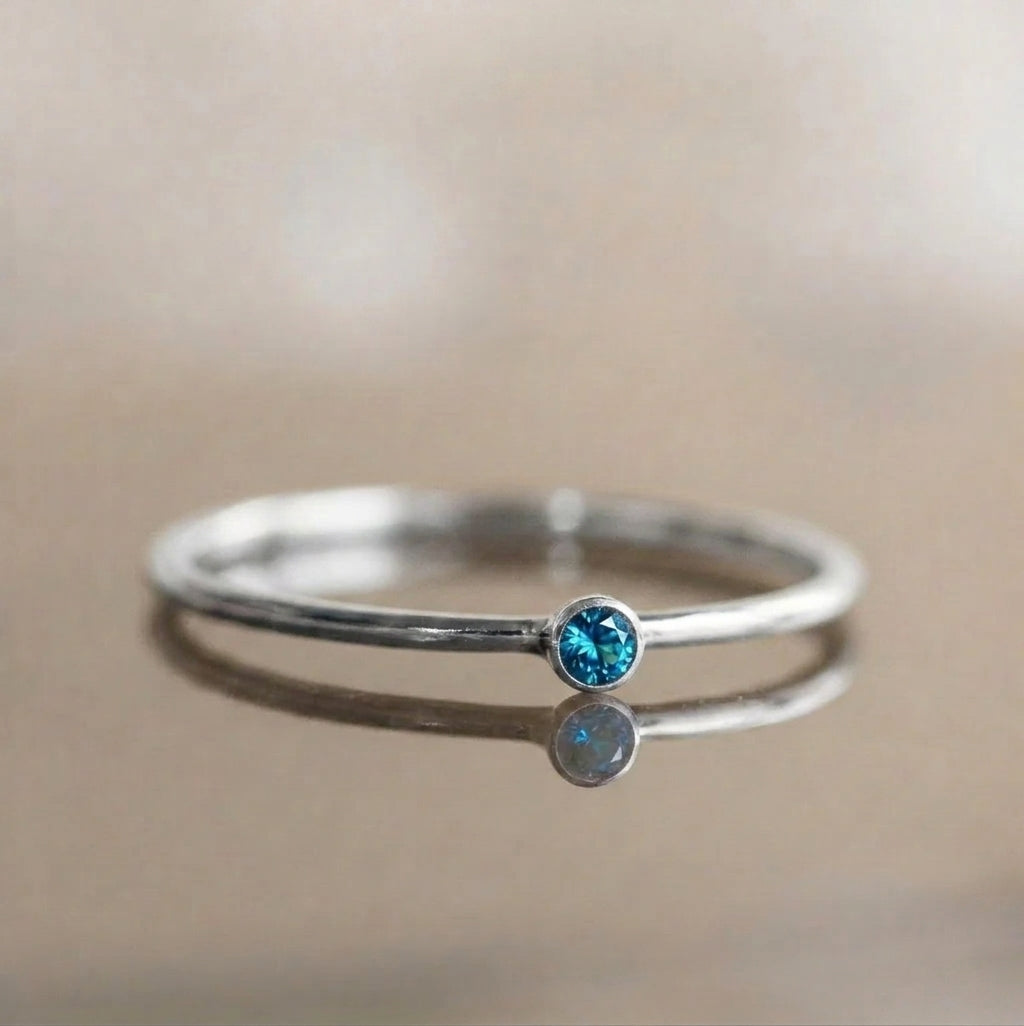 Minimalist Birthstone Silver Colored Ring