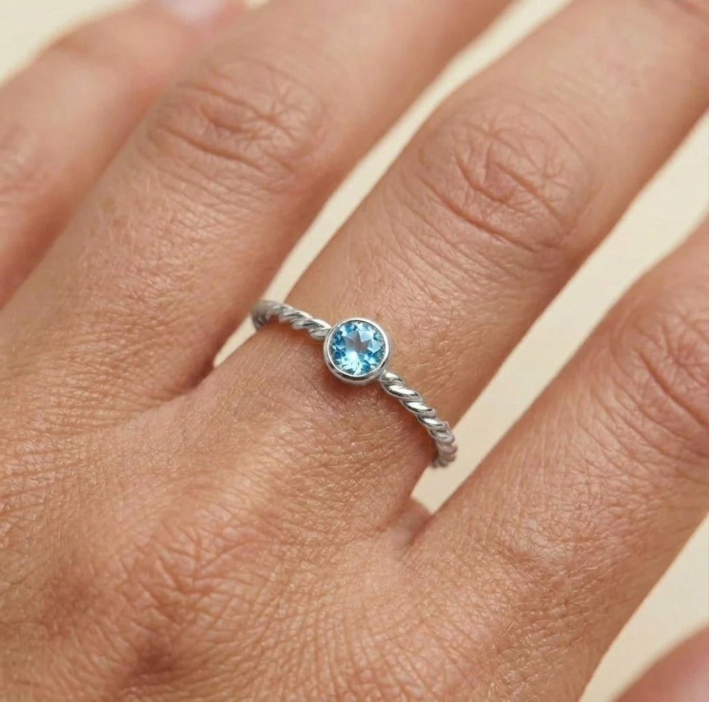 Twisted Birthstone Silver Colored Ring