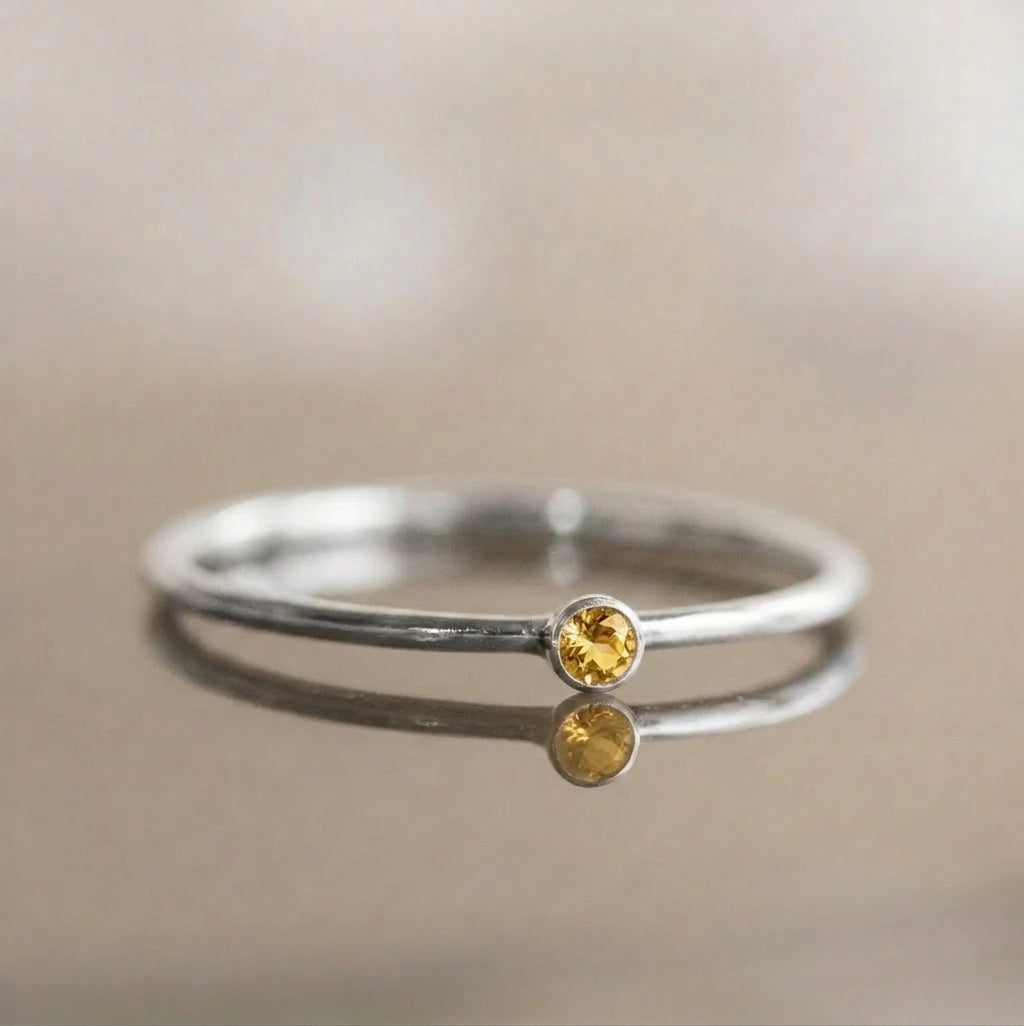 Minimalist Birthstone Silver Colored Ring