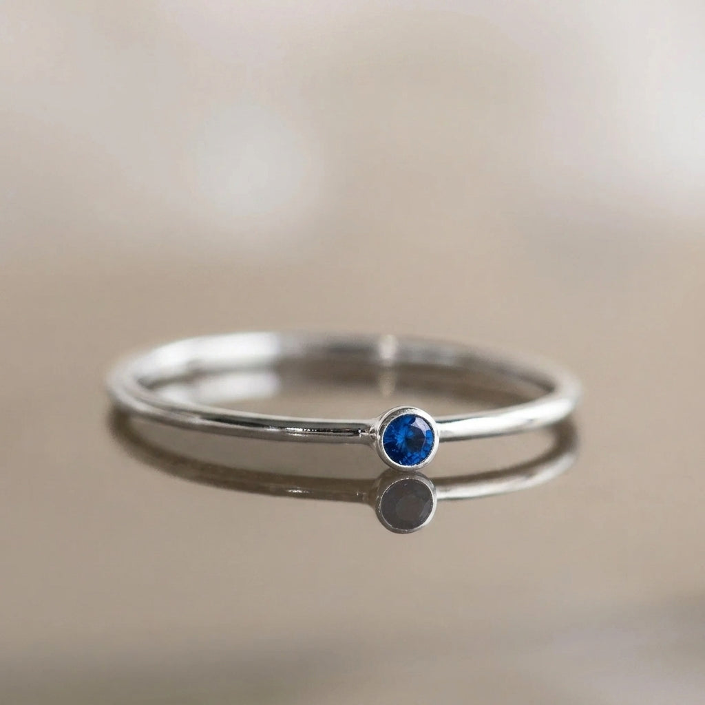 Minimalist Birthstone Silver Colored Ring