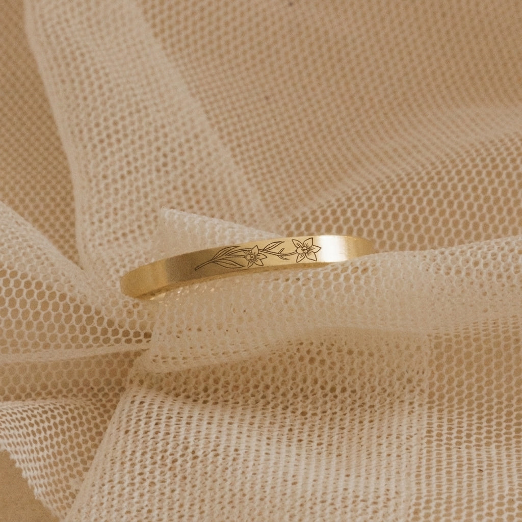 Thin Engraved Floral Gold colored Ring