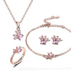Rose Gold Paw Jewelry Set – 4 Pieces With Zirconia Heart (Ring, Necklace, Earrings, Bracelet)