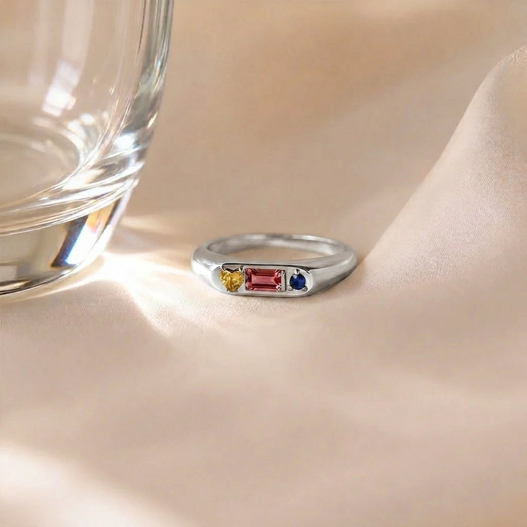 Custom Gemstone Signet Silver Colored Ring