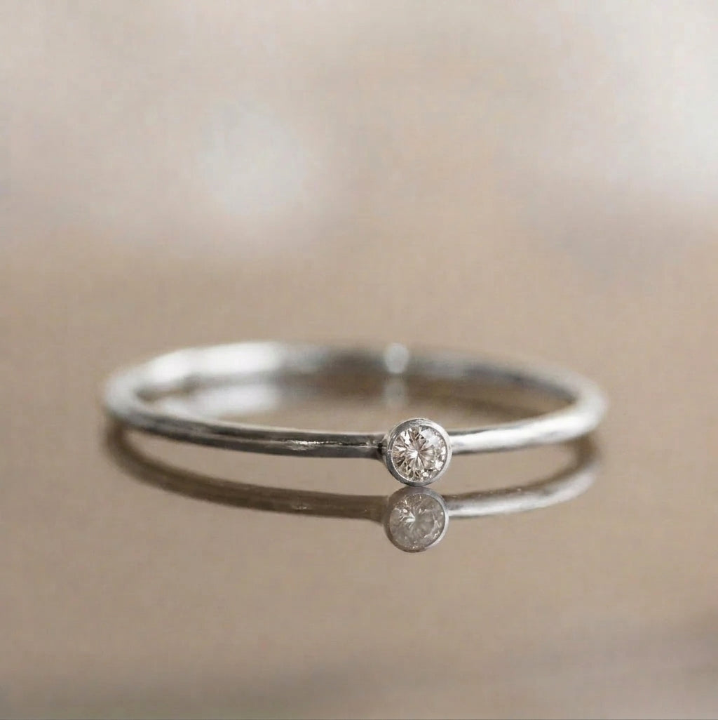 Minimalist Birthstone Silver Colored Ring