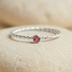 Twisted Birthstone Silver Colored Ring