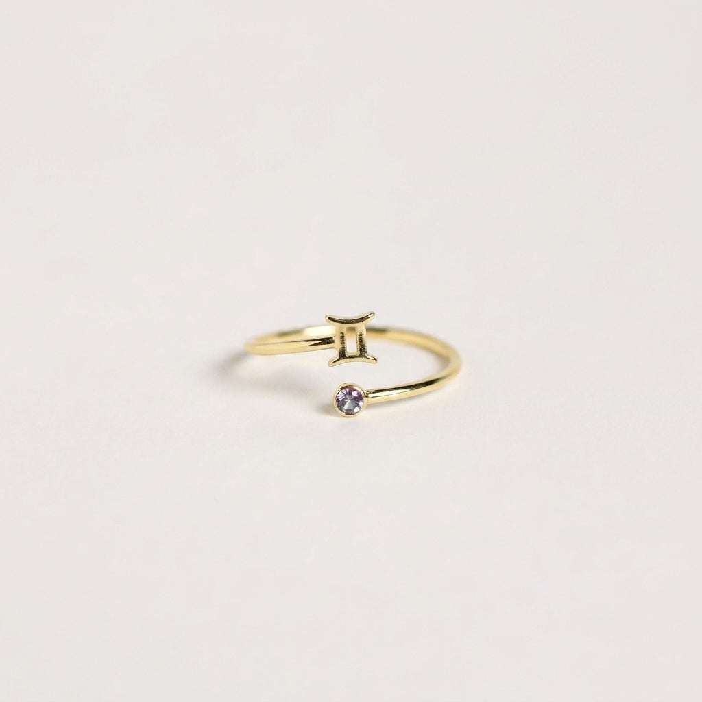 Zodiac Birthstone Adjustable Gold colored Ring