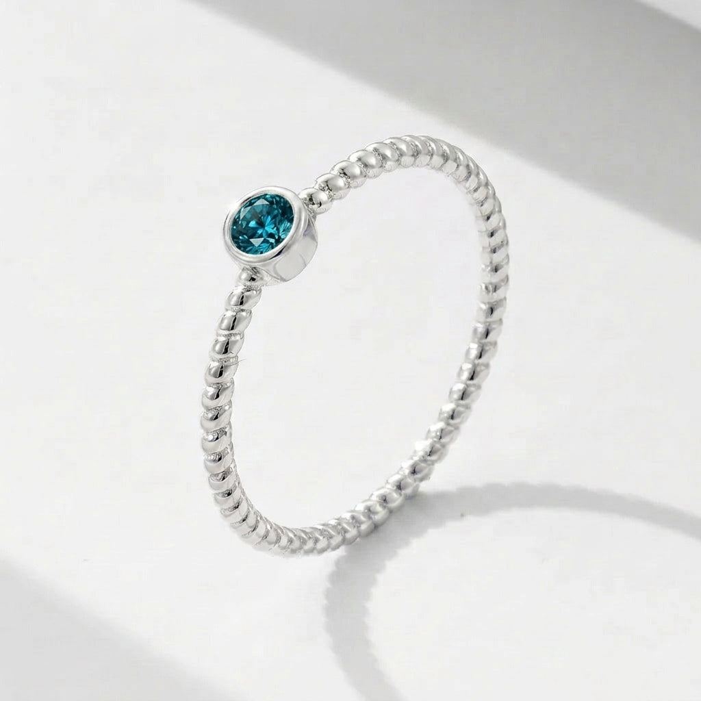Twisted Birthstone Silver Colored Ring