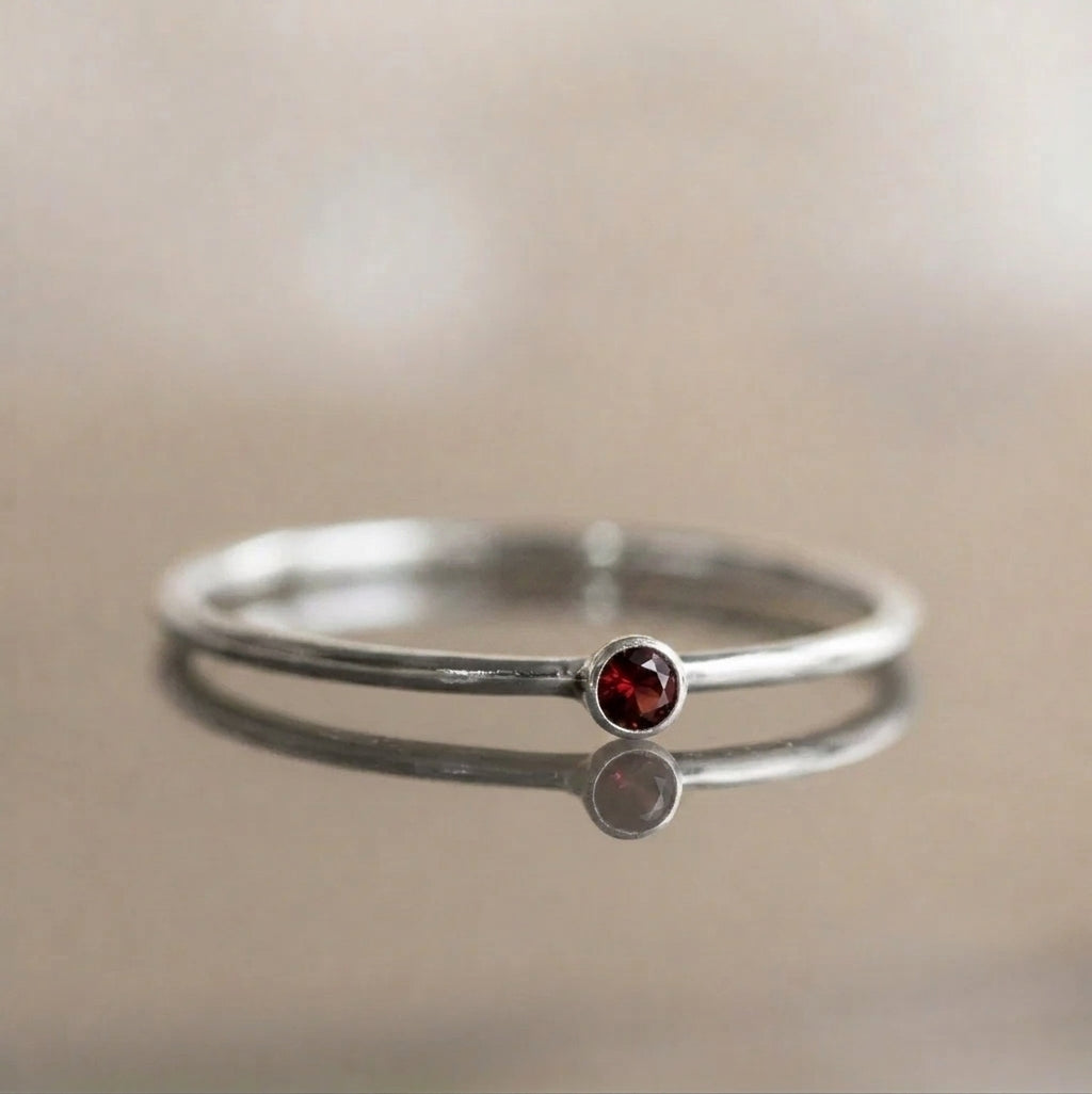 Minimalist Birthstone Silver Colored Ring