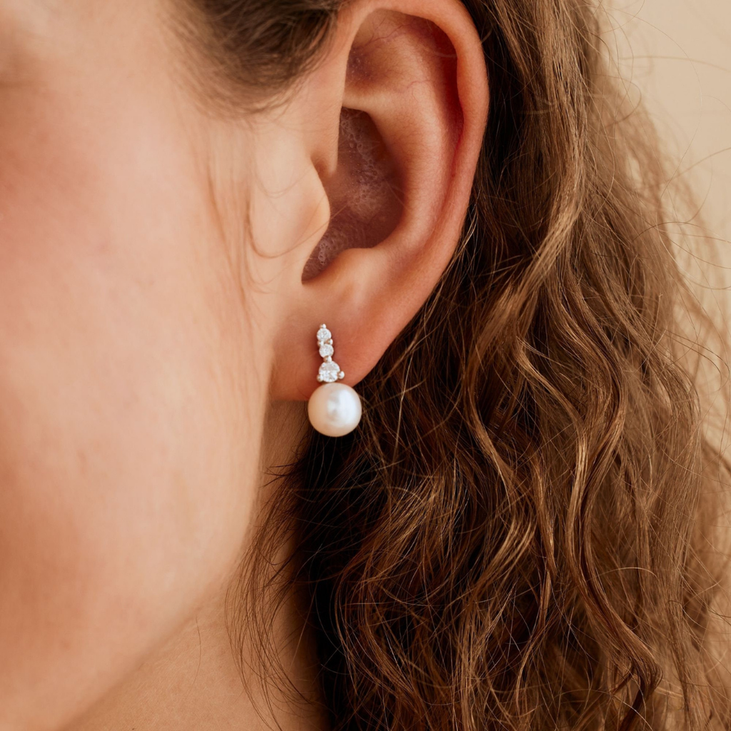 CZ Pearl Dangle Earrings