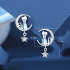 925 Sterling Silver Moon & Star Cat Earrings With Zircon