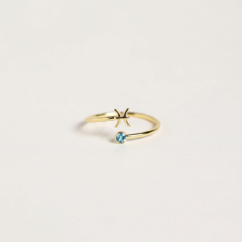 Zodiac Birthstone Adjustable Gold colored Ring