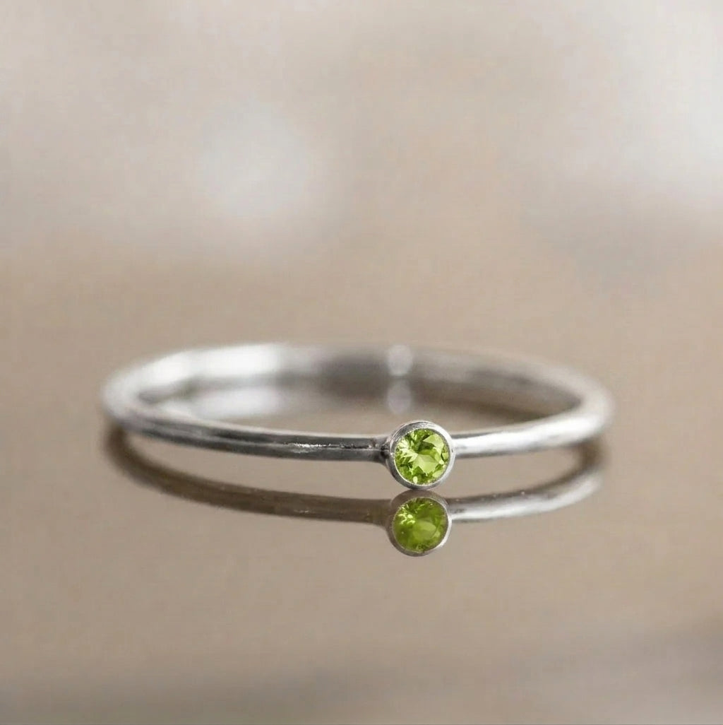 Minimalist Birthstone Silver Colored Ring