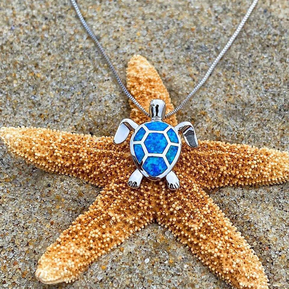 Sea Turtle Necklace + Earrings Set In Opal And Silver
