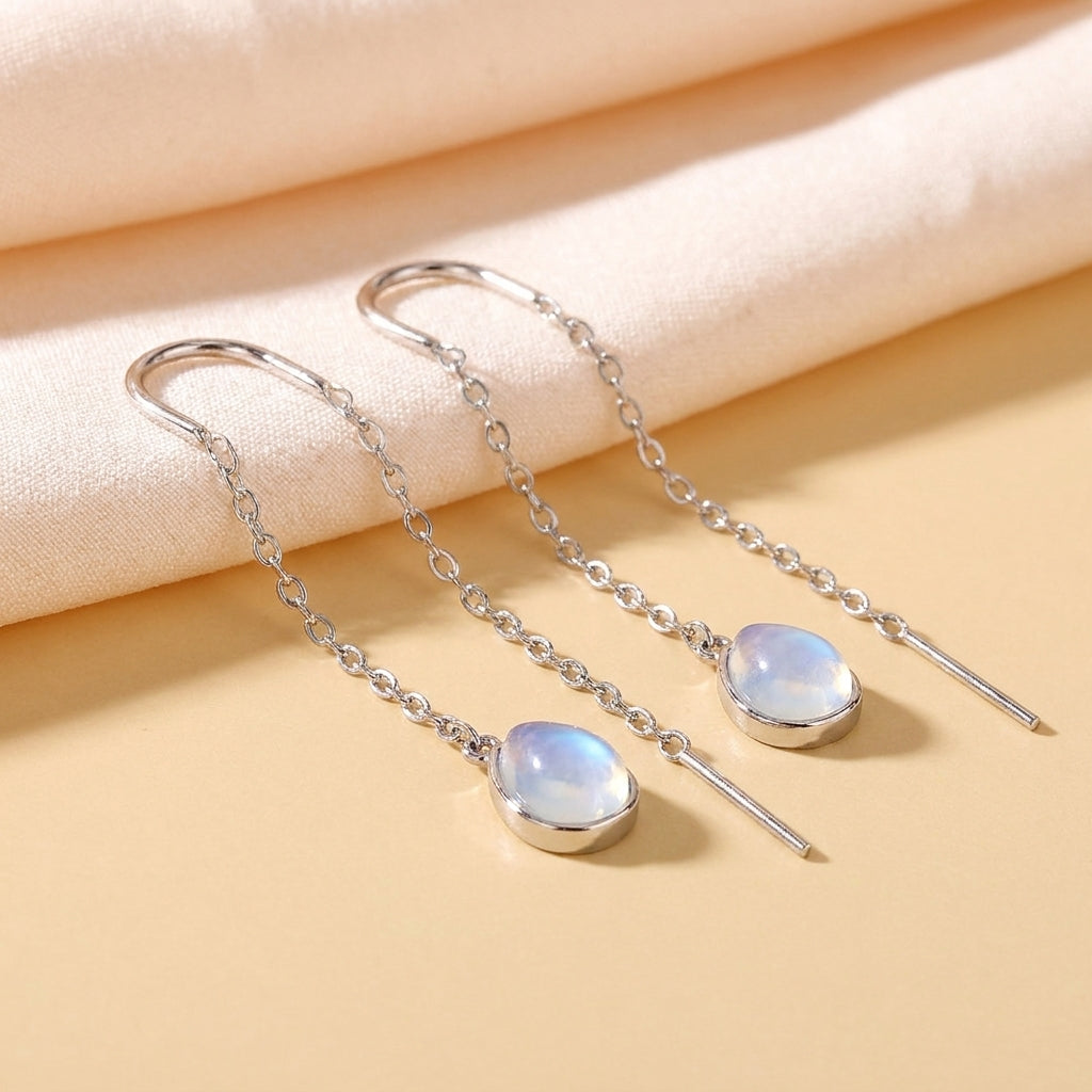 Sterling Silver Aurora Moonstone Threaders