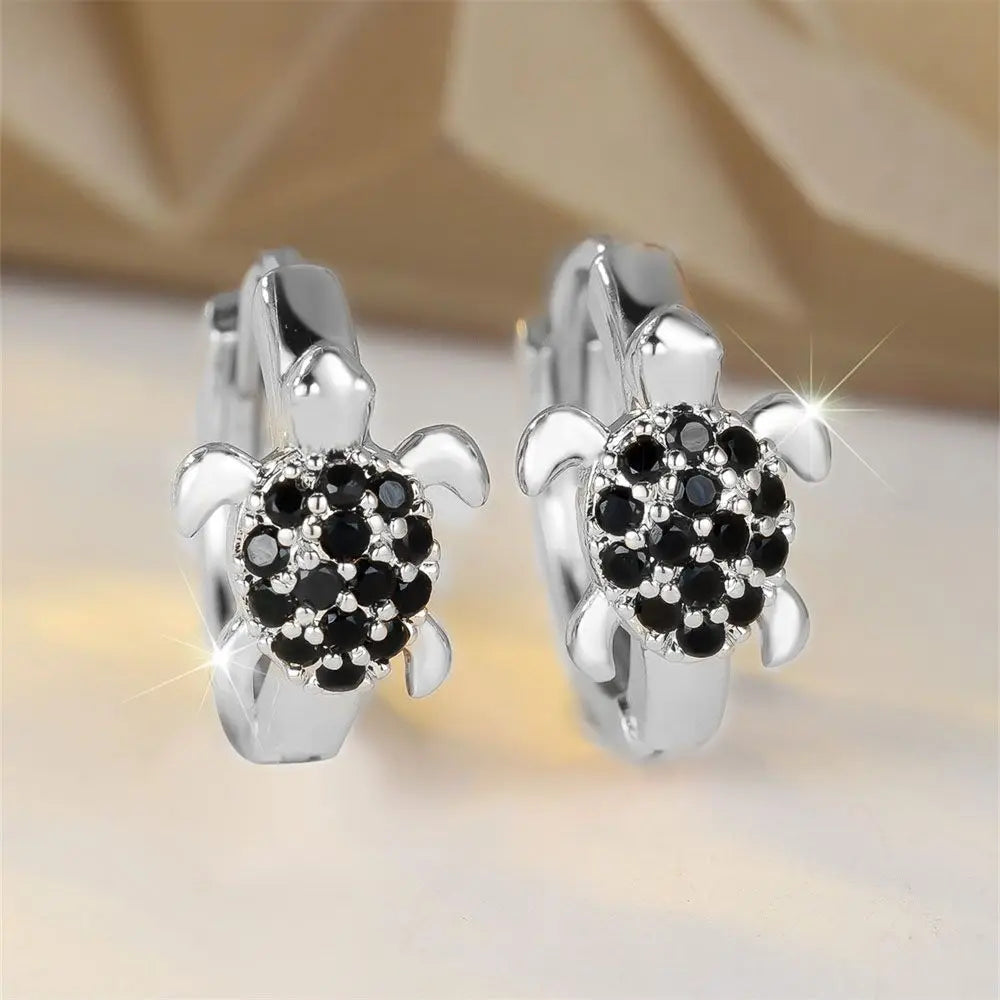Sea Turtle Hoop Earrings With Sparkling Zircon
